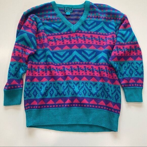 Vintage Sweater 80s‎ Knit Geometric Oversized Sweater med. - Picture 3 of 5
